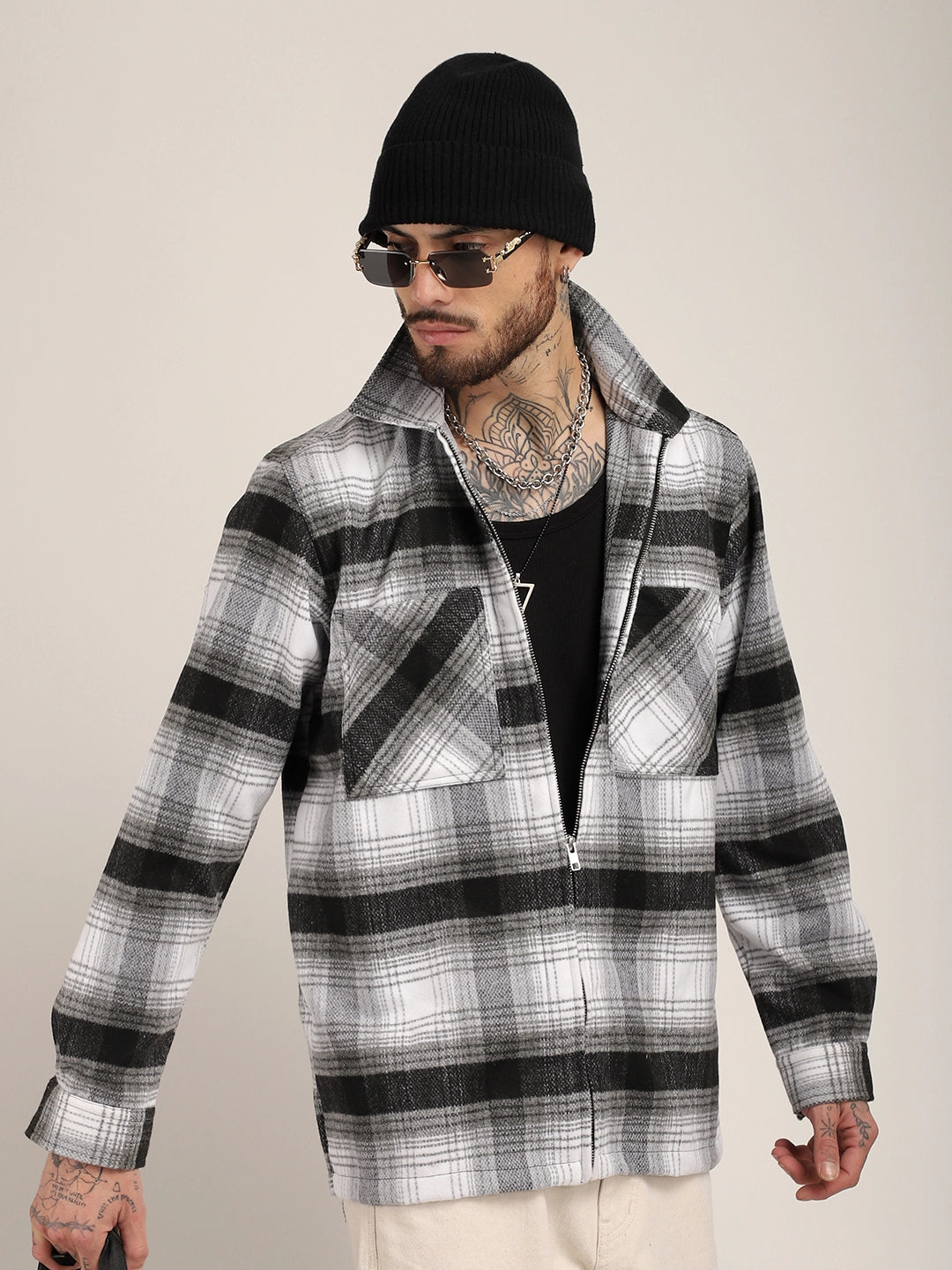 Palladium Threads Pure Woolen Grey Check Shacket