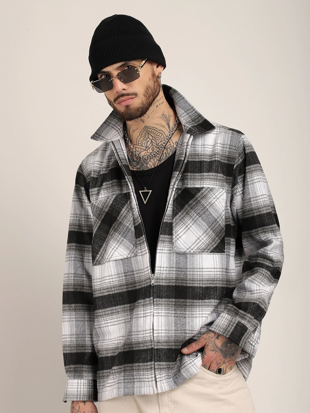 Palladium Threads Pure Woolen Grey Check Shacket