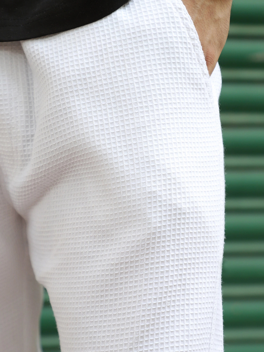 Brunel White Baggy Fit Textured Trouser
