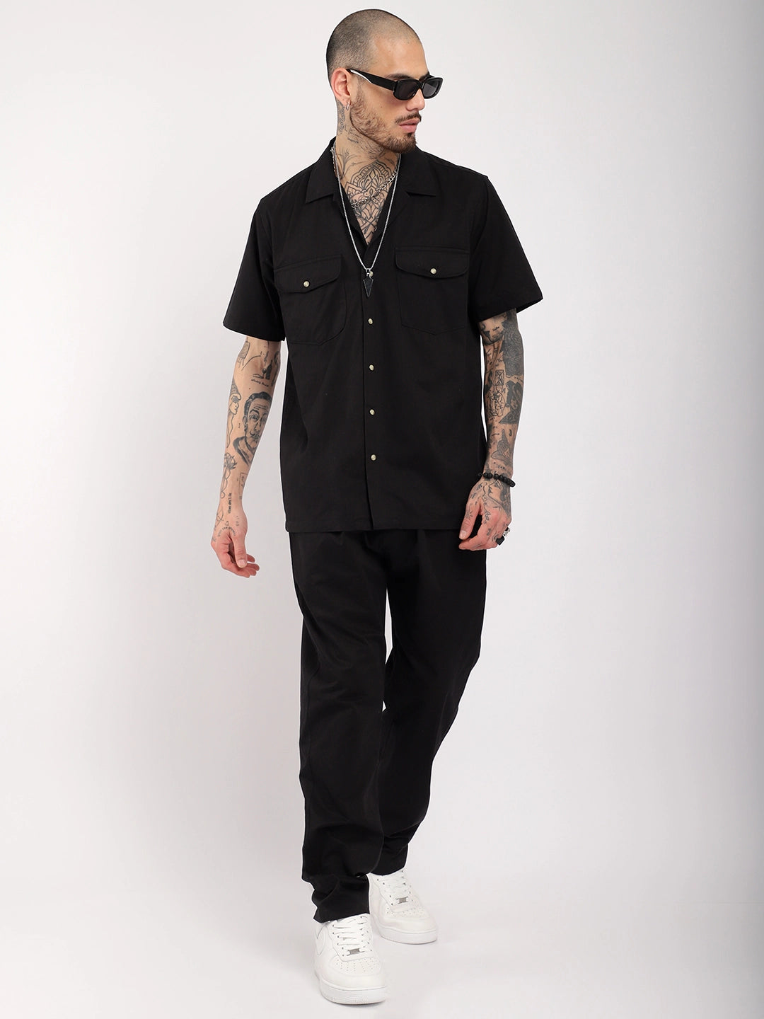 Antonio Cotton Black With Tich Button Co-Ord Set