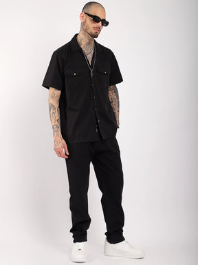 Antonio Cotton Black Co-Ord Set With Tich Button