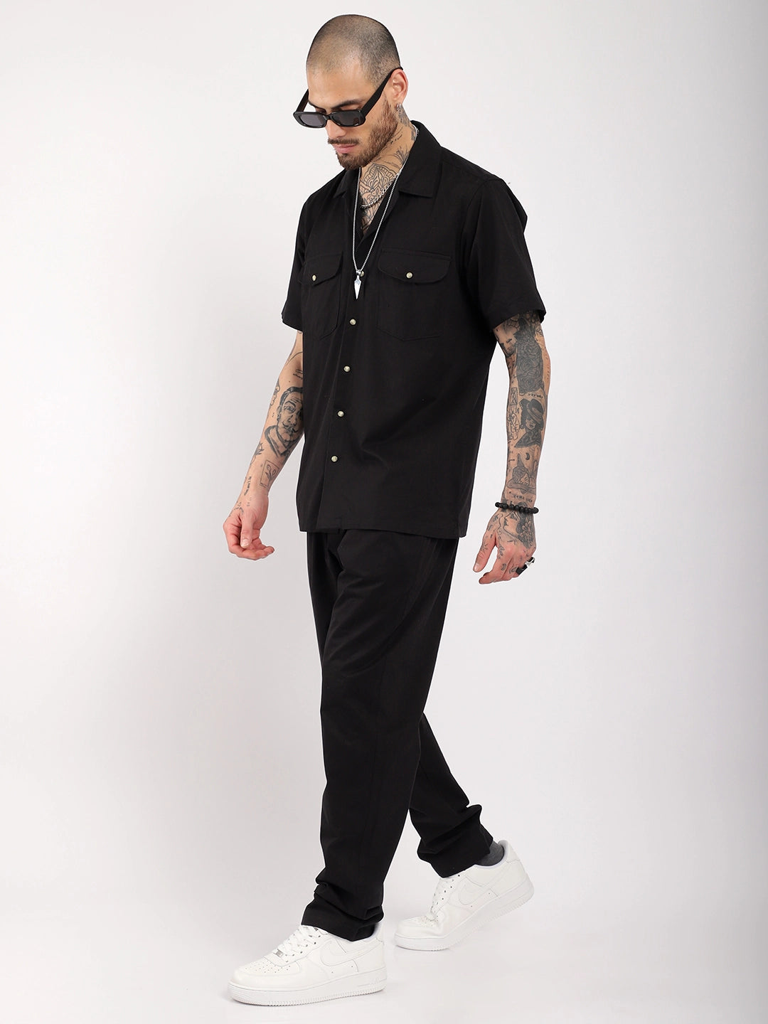 Antonio Cotton Black With Tich Button Co-Ord Set