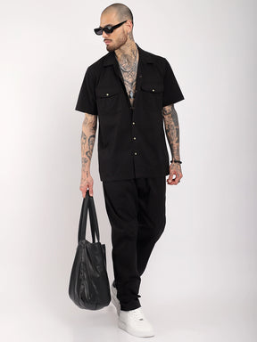 Antonio Cotton Black Co-Ord Set With Tich Button