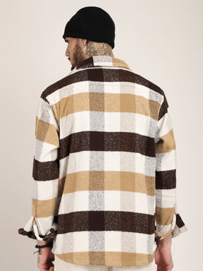 Pure Wool Chocolate Towel Knitted Check Shacket