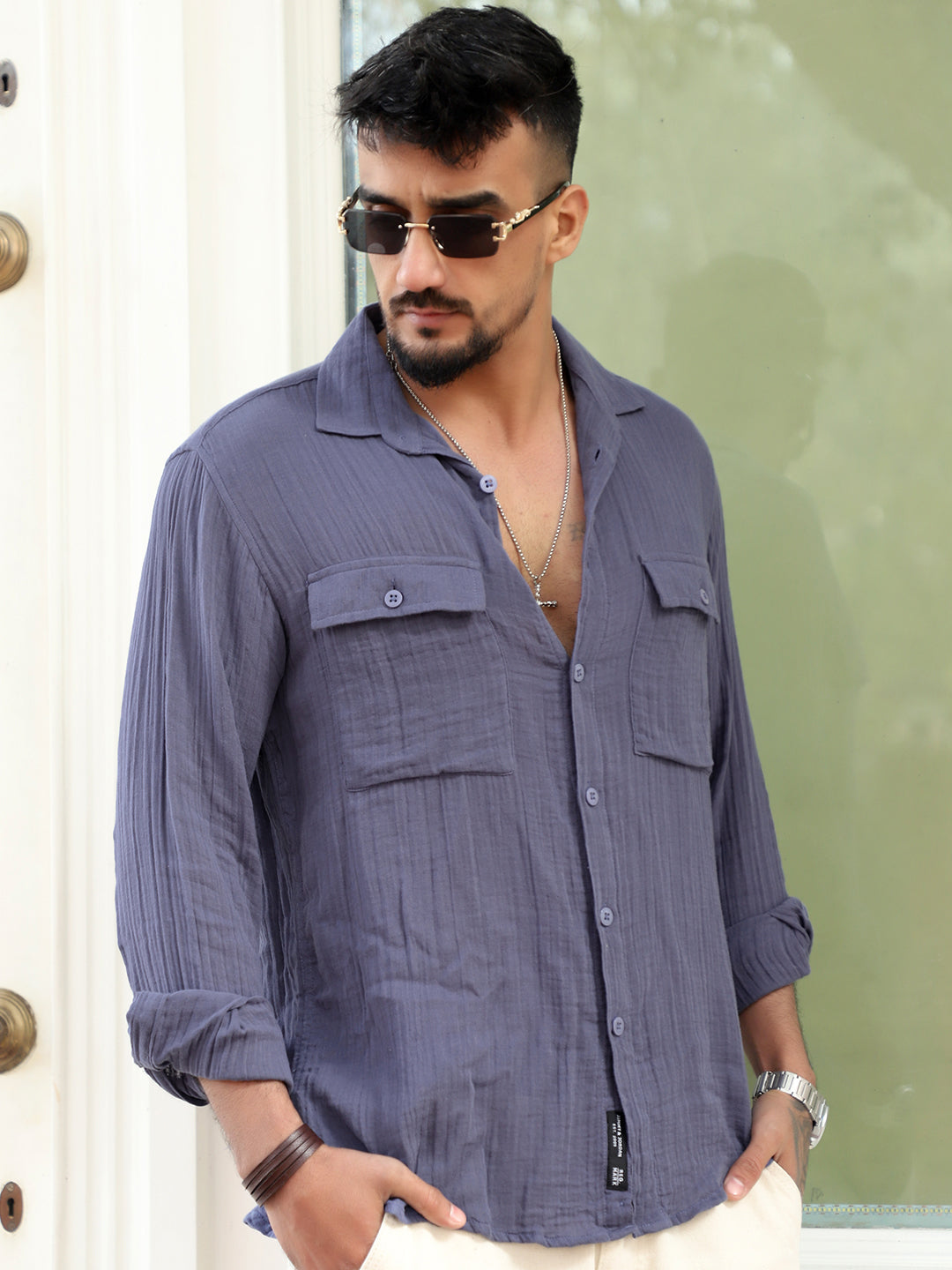 Vero Vibe Lucas Double Clothe Yale Blue Shirt