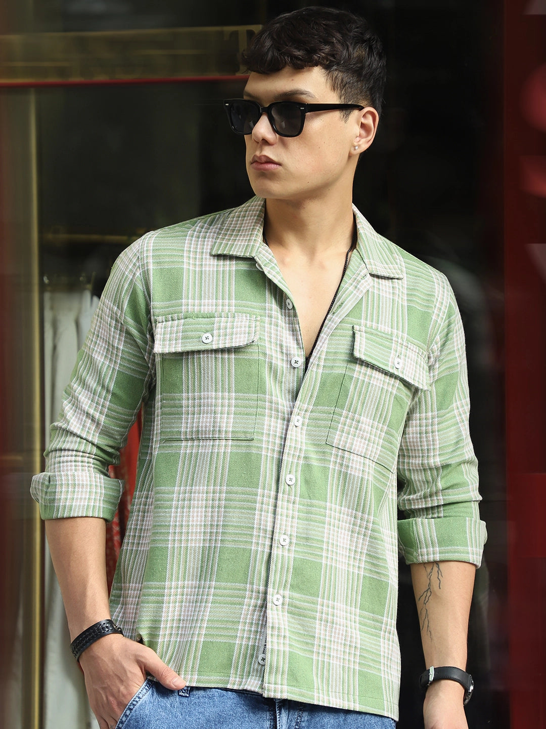 Fiore Blu Pear Green Check Shirt