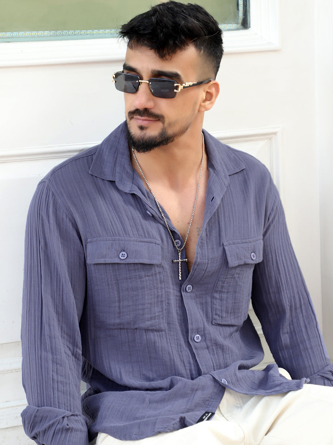 Vero Vibe Lucas Double Clothe Yale Blue Shirt