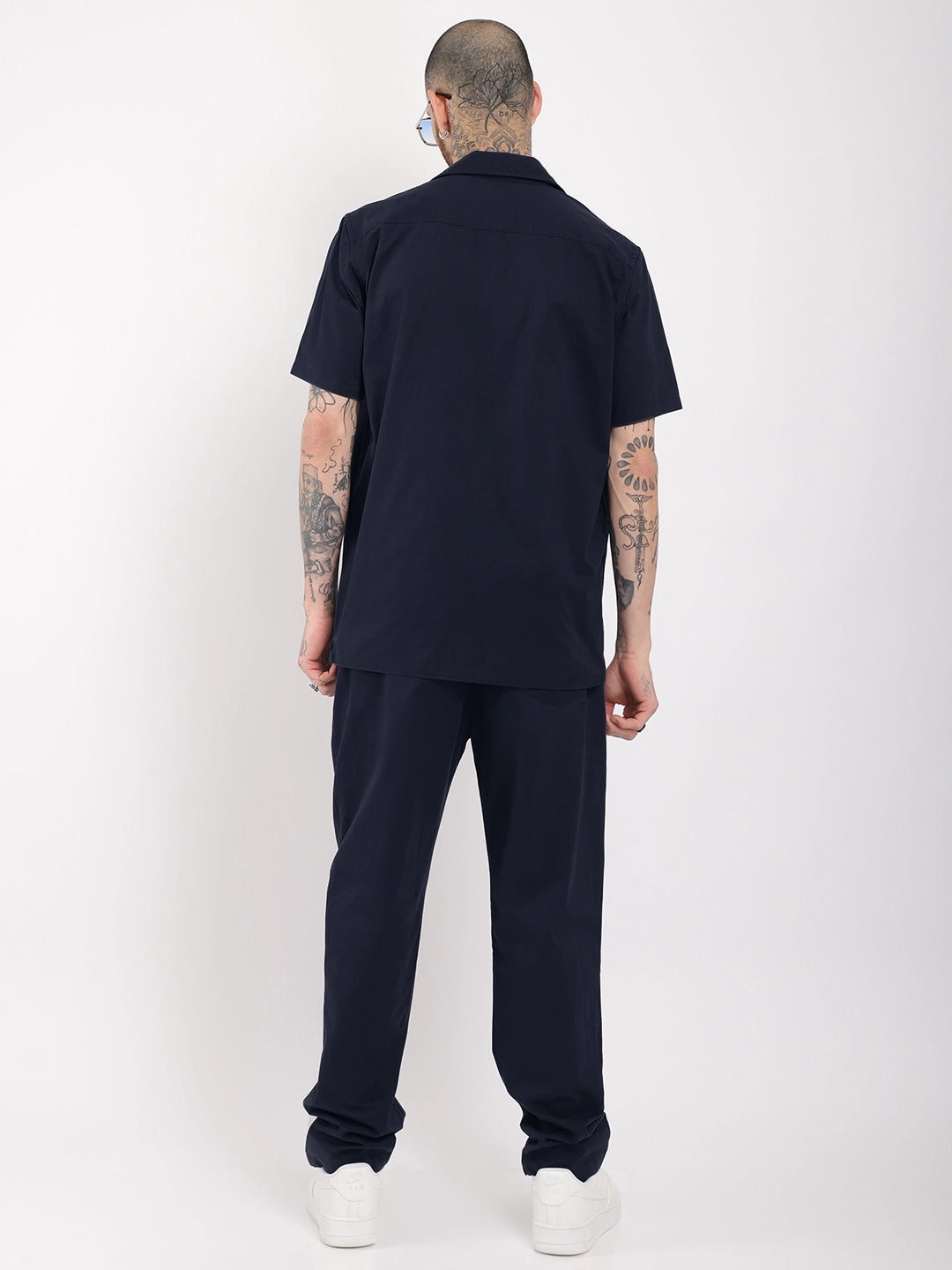 Antonio Cotton Navy Blue With Tich Button Co-Ord Set