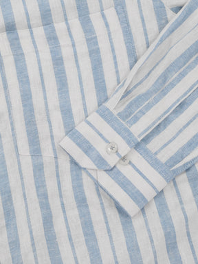 Adelma Sky Blue Linen Stripe Full Sleeve Shirt