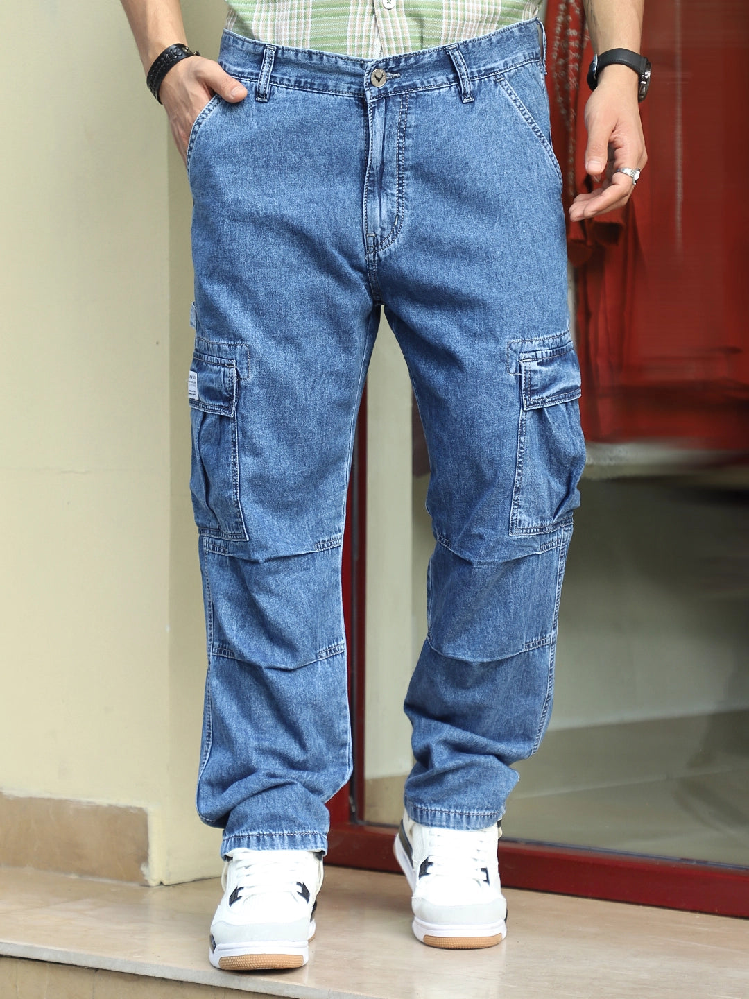 Ruggine Light Blue Baggy Fit Denim Cargo