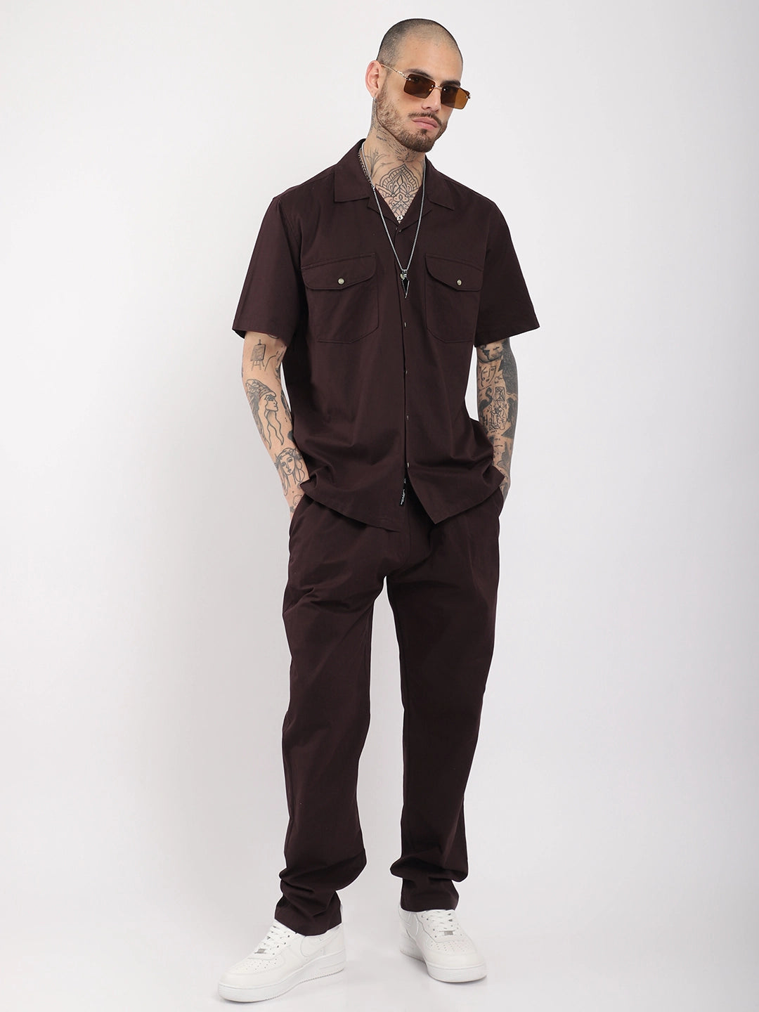 Antonio Cotton Maroon With Tich Button Co-Ord Set