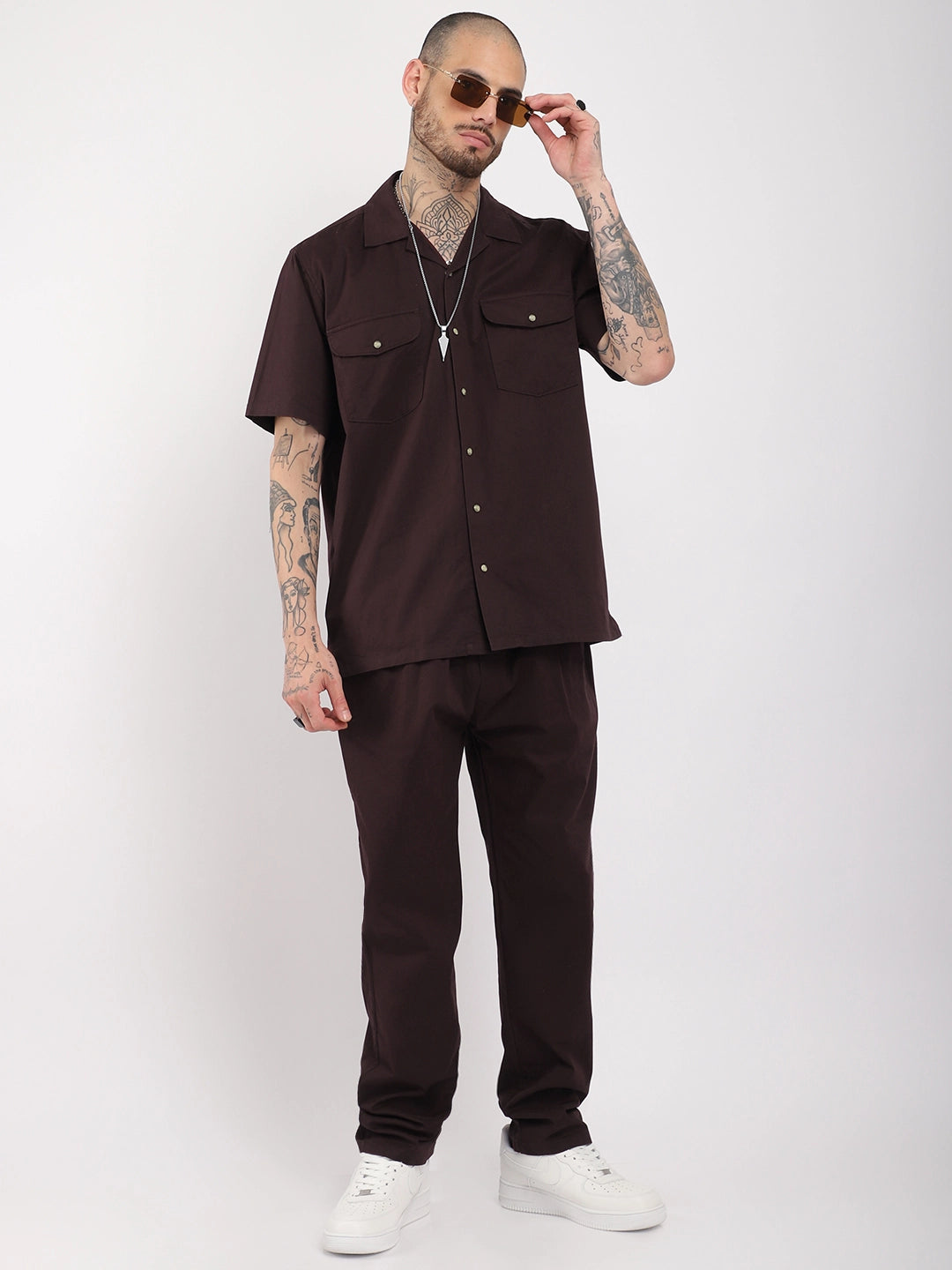 Antonio Cotton Maroon With Tich Button Co-Ord Set