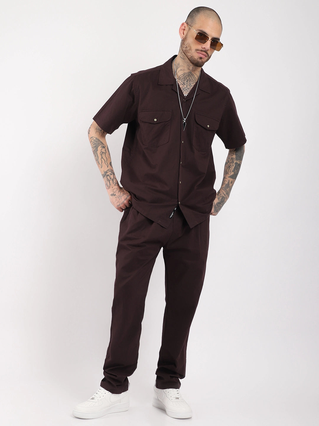 Antonio Cotton Maroon With Tich Button Co-Ord Set