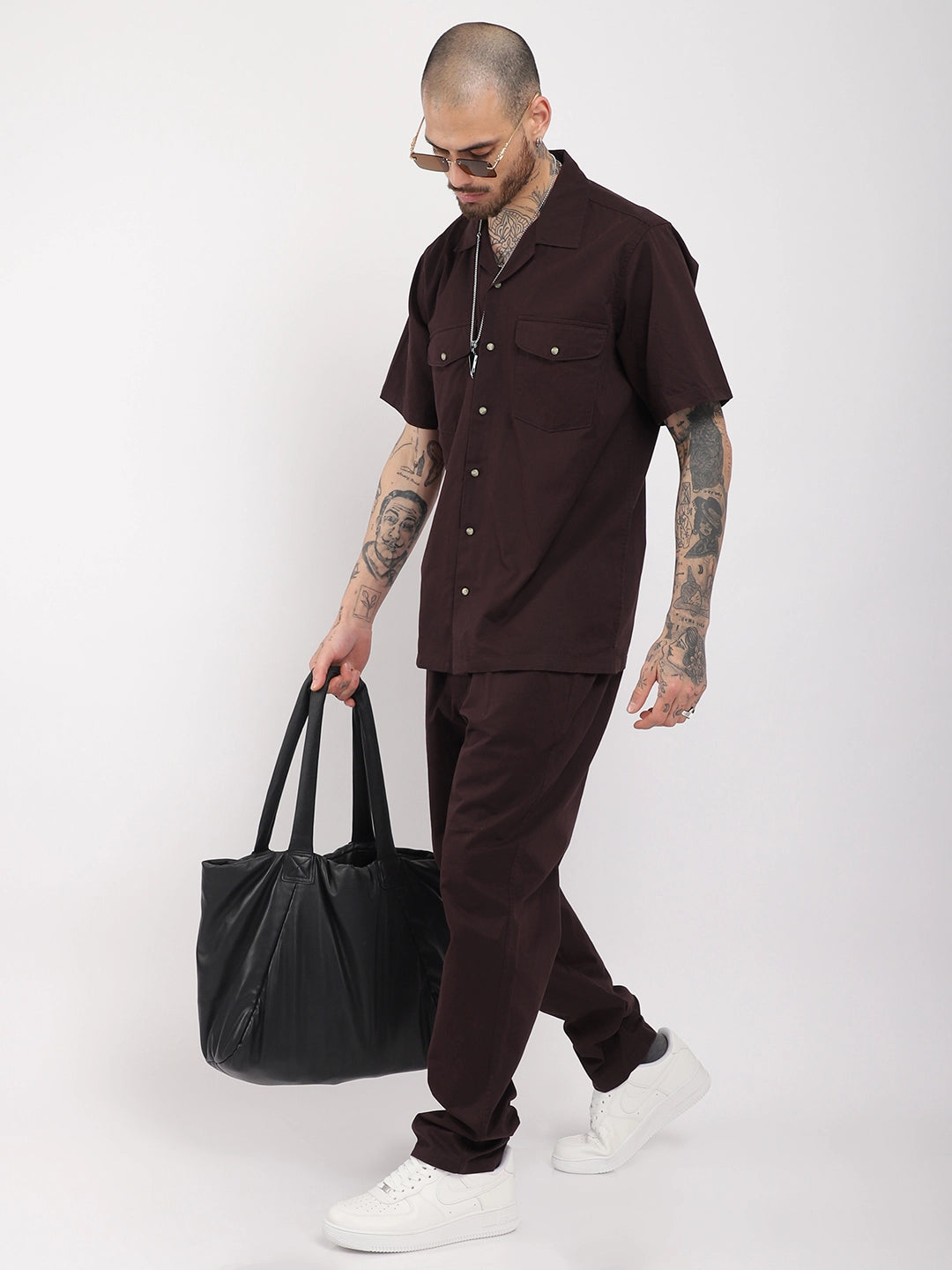 Antonio Cotton Maroon With Tich Button Co-Ord Set