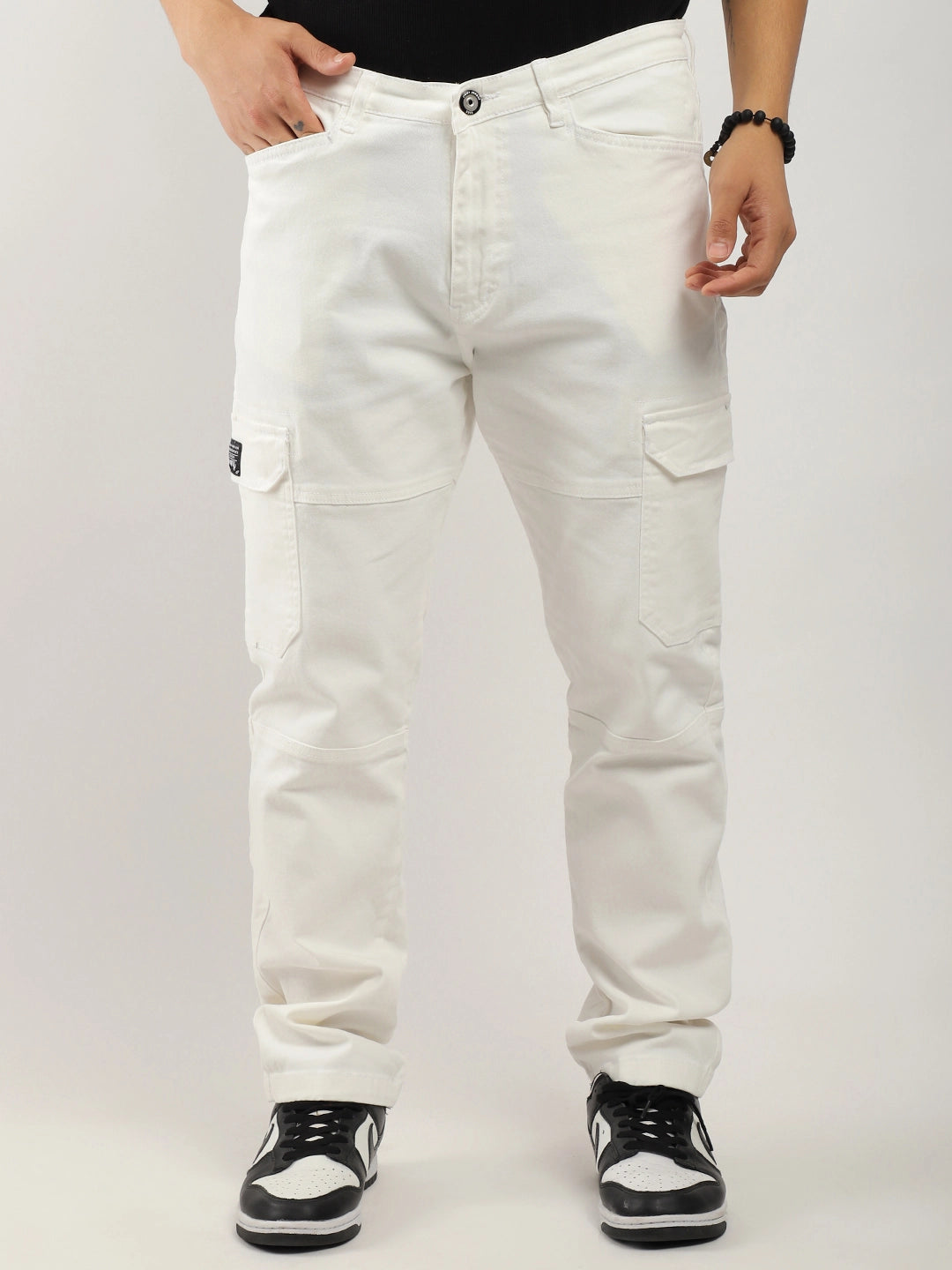 White Baggy Fit Denim Cargo