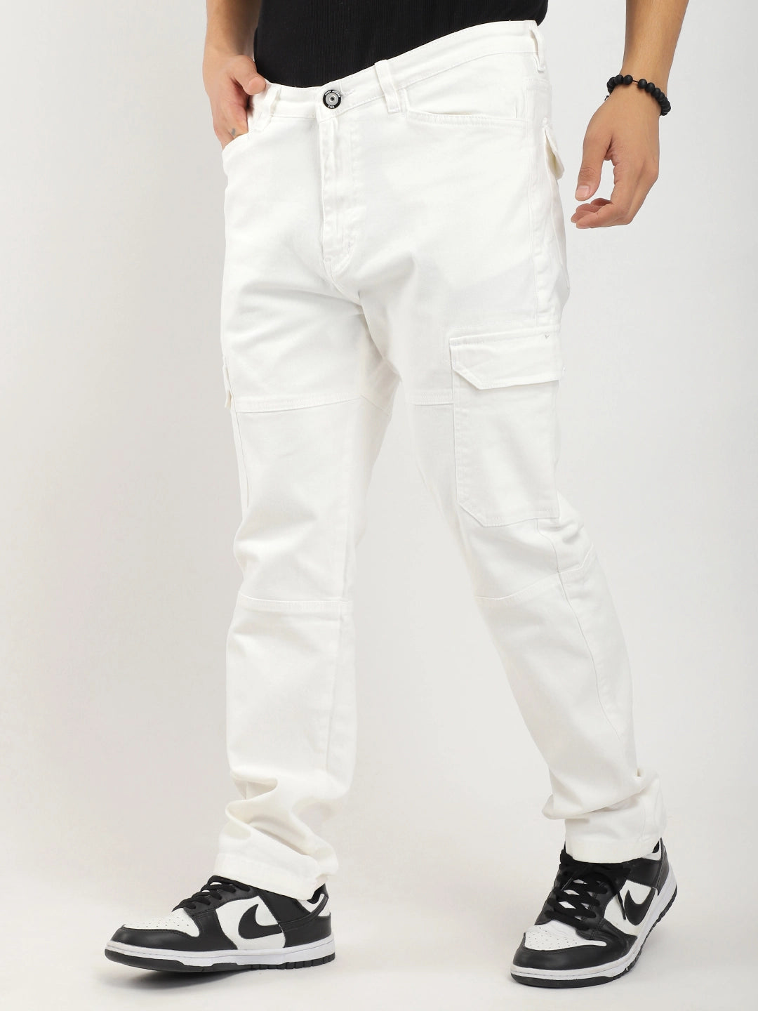 White Baggy Fit Denim Cargo