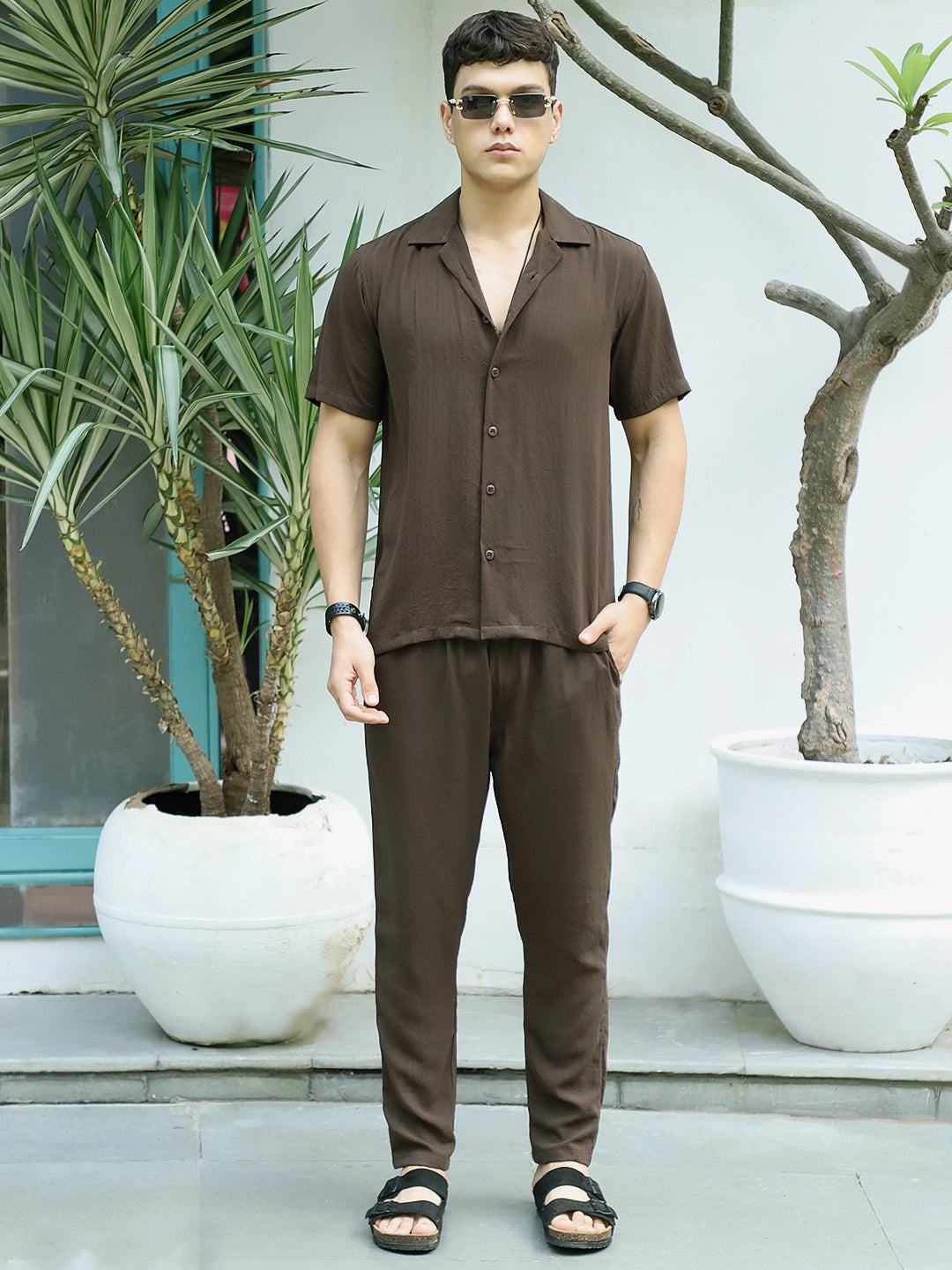 Linen Atlantis Dark Brown Co Ord Set