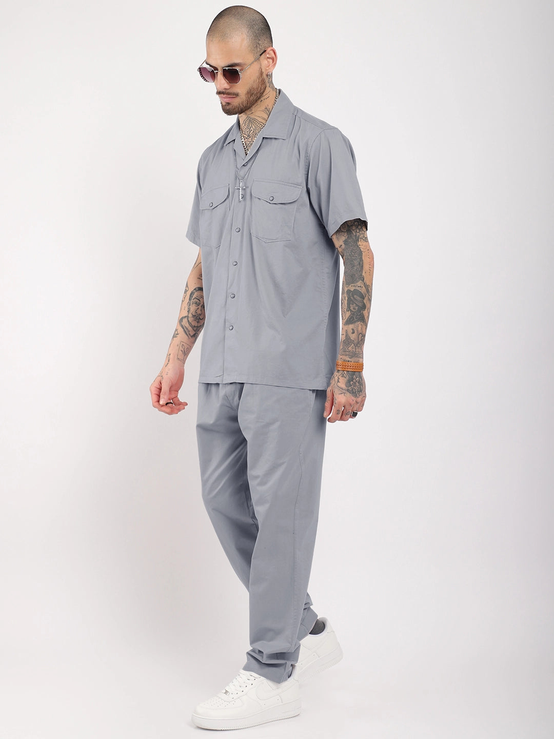 Antonio Cotton Grey With Tich Button Co-Ord Set