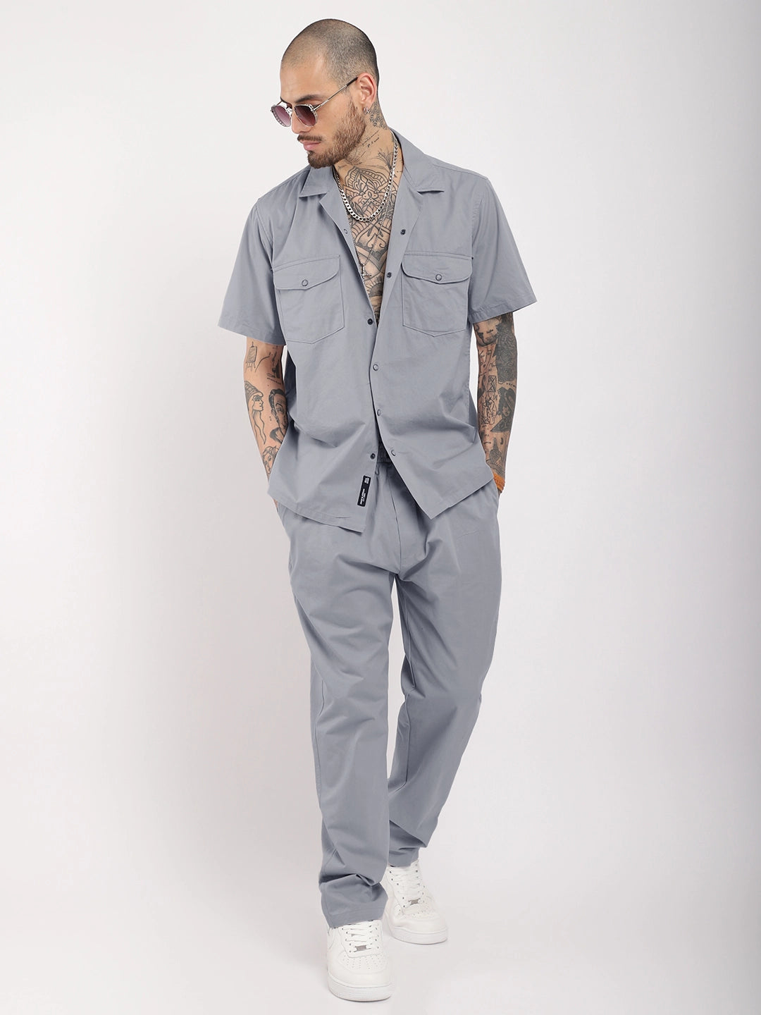 Antonio Cotton Grey With Tich Button Co-Ord Set