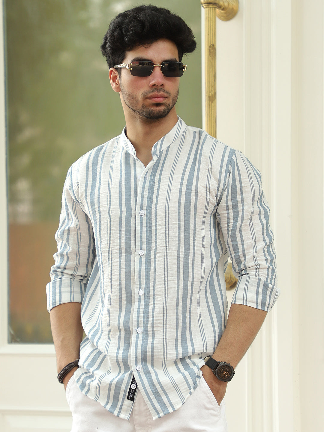 Regent Stripe Teal Blue Shirt