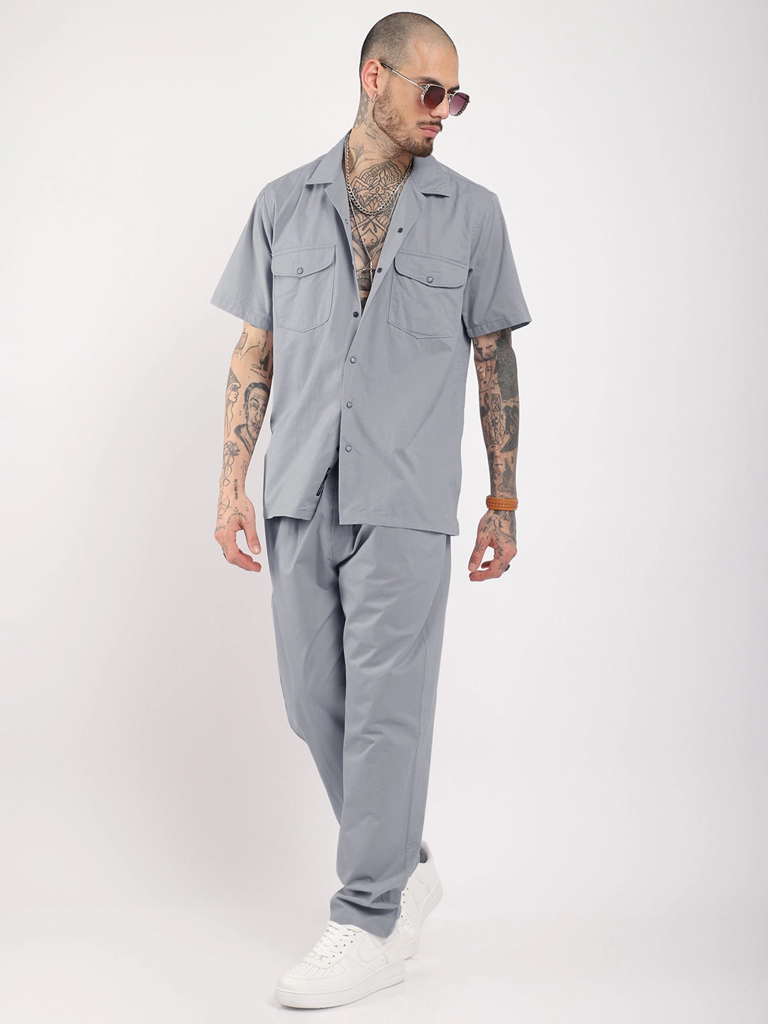 Antonio Cotton Grey With Tich Button Co-Ord Set