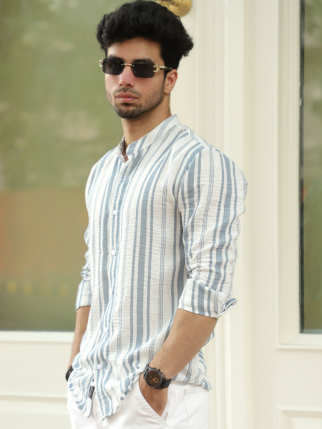 Regent Stripe Teal Blue Shirt
