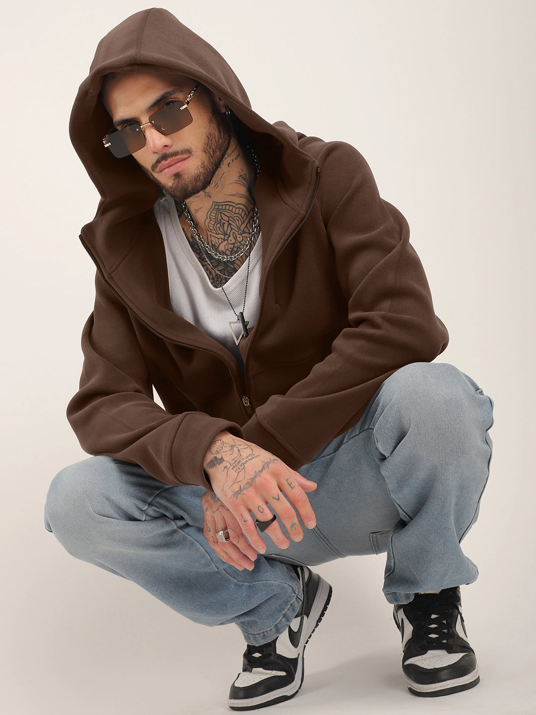 Brown Zipper Hoodie Men
