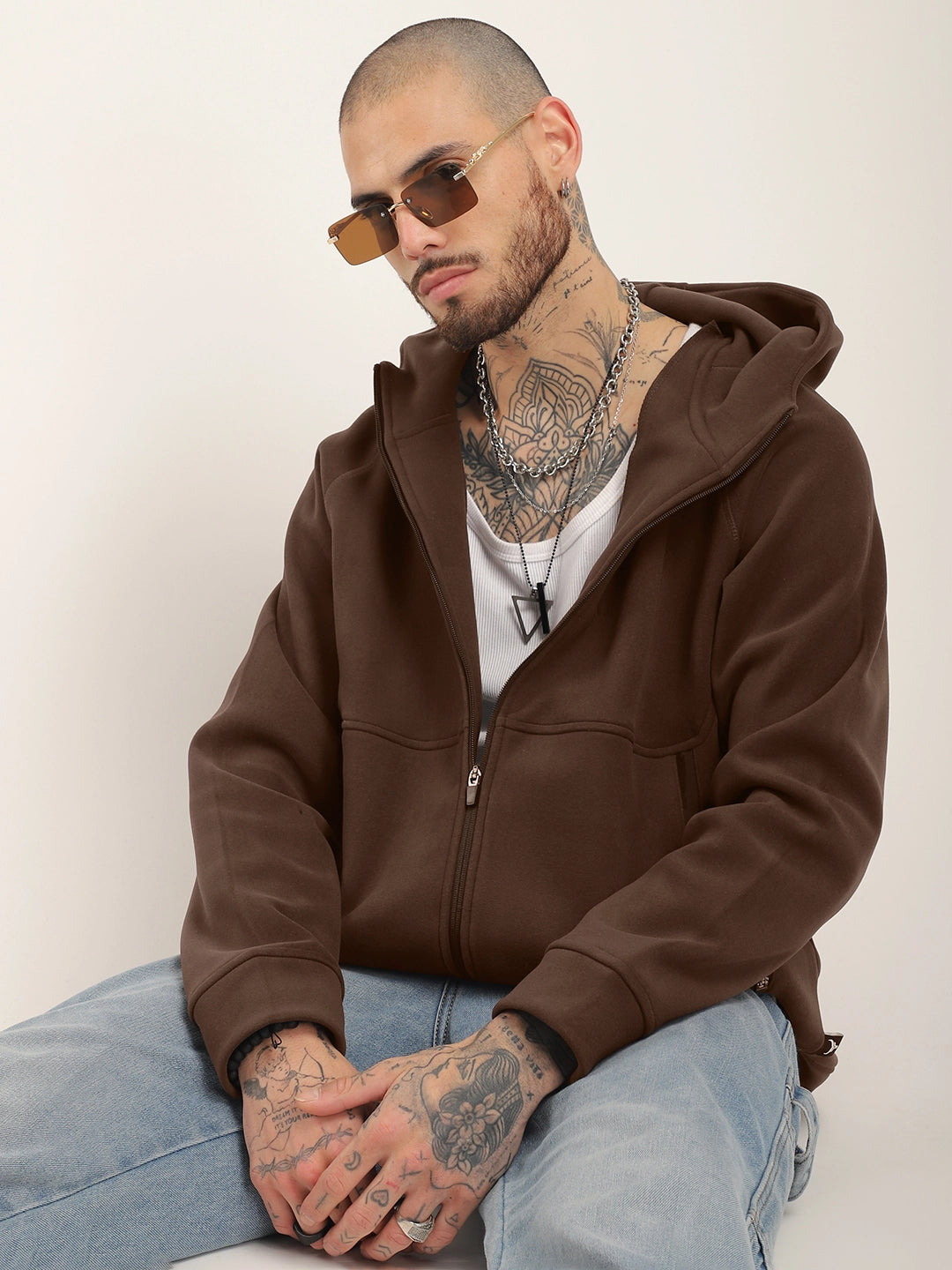 Brown Zipper Hoodie Men