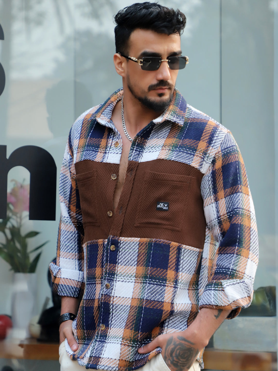 Gravel Room Navy Blue Check Full Sleeve Shirt