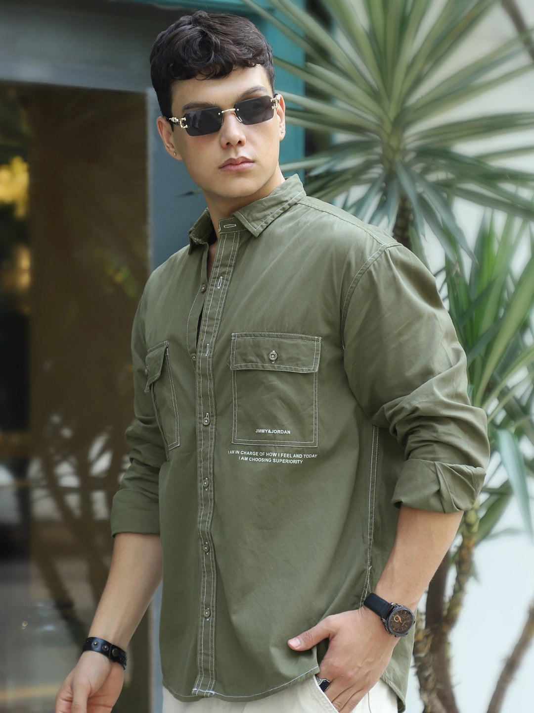 Fabric Lorenzo Twilled Light Olive Full Sleeve Shirt
