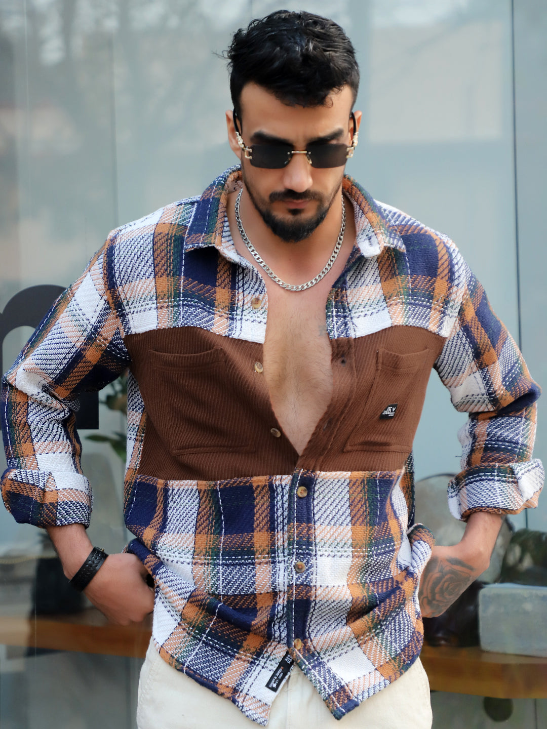 Gravel Room Navy Blue Check Full Sleeve Shirt