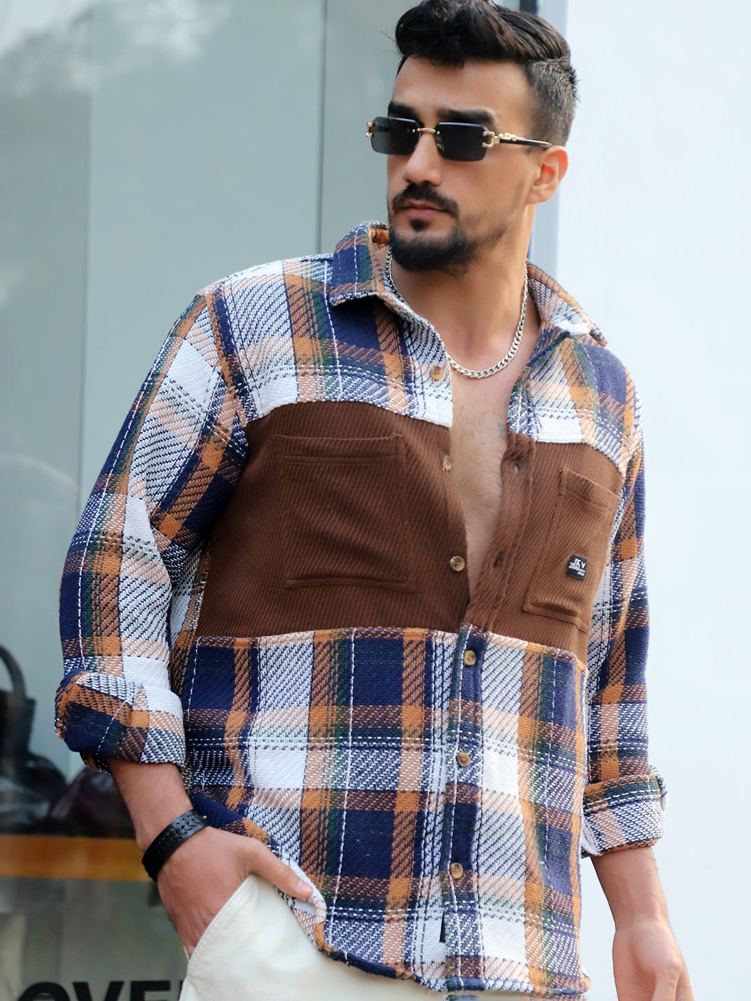 Gravel Room Navy Blue Check Full Sleeve Shirt