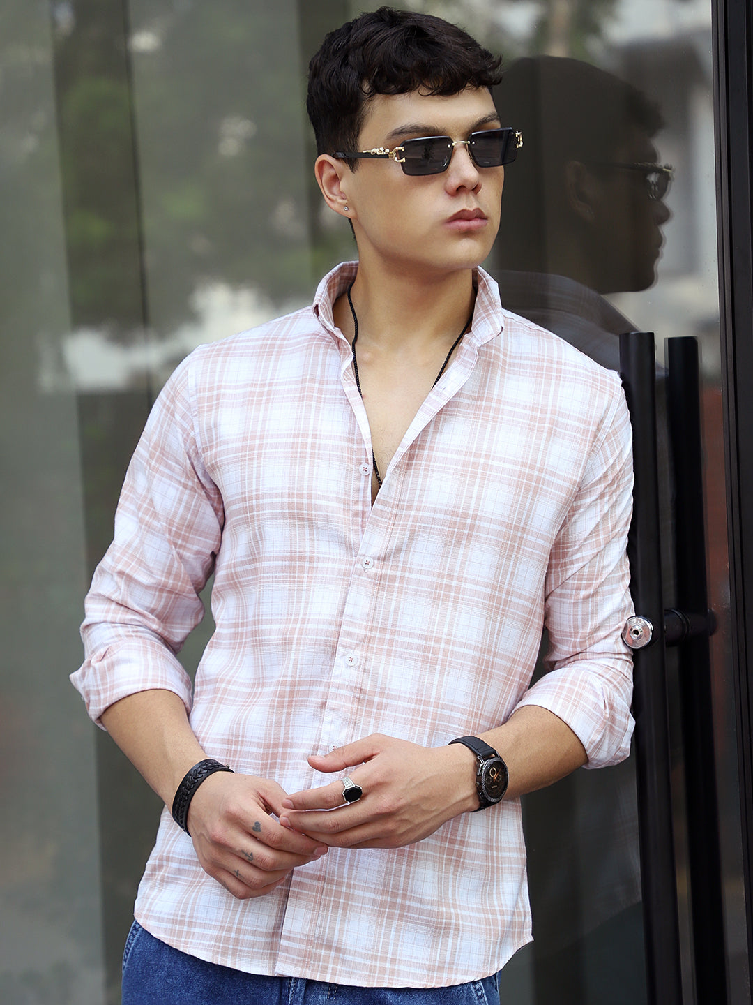 Pelle Fresca Light Brown Check Full Sleeve Shirt