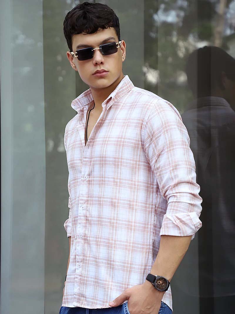 Pelle Fresca Light Brown Check Full Sleeve Shirt