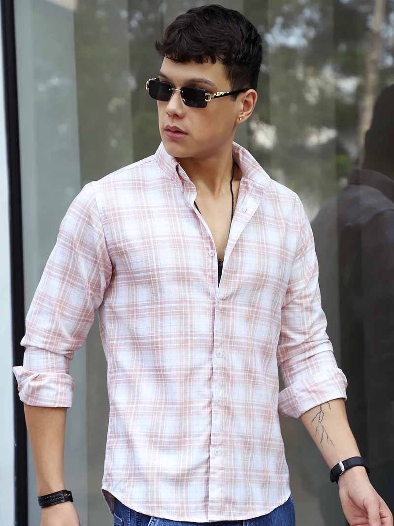 Pelle Fresca Light Brown Check Full Sleeve Shirt