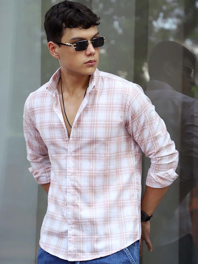 Pelle Fresca Light Brown Check Full Sleeve Shirt