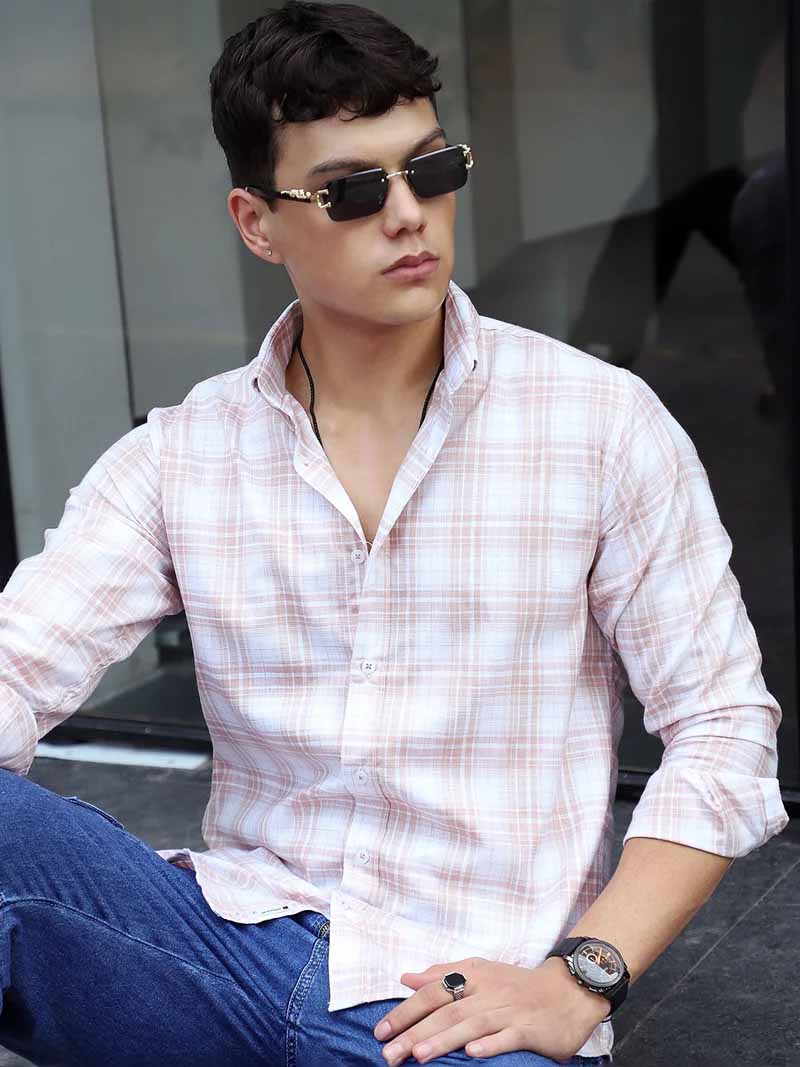 Pelle Fresca Light Brown Check Full Sleeve Shirt