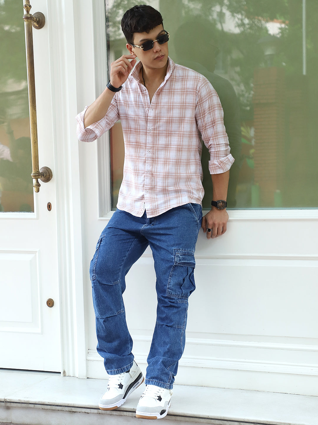 Pelle Fresca Light Brown Check Full Sleeve Shirt