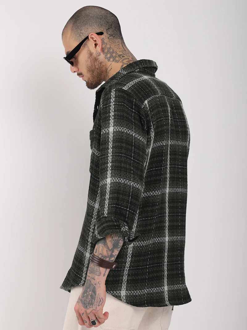 Haring Born Check Military Green & Light Grey Full Sleeve Shirt