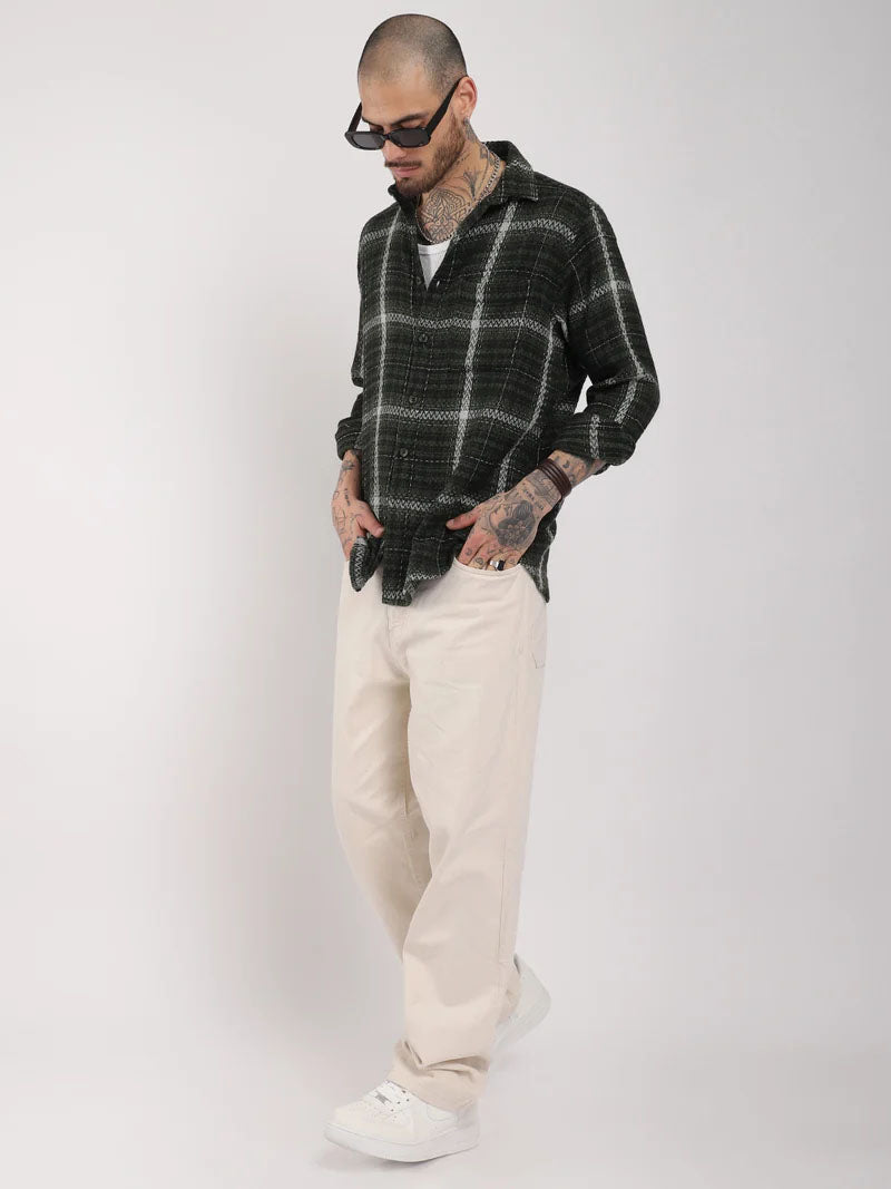 Haring Born Check Military Green & Light Grey Full Sleeve Shirt