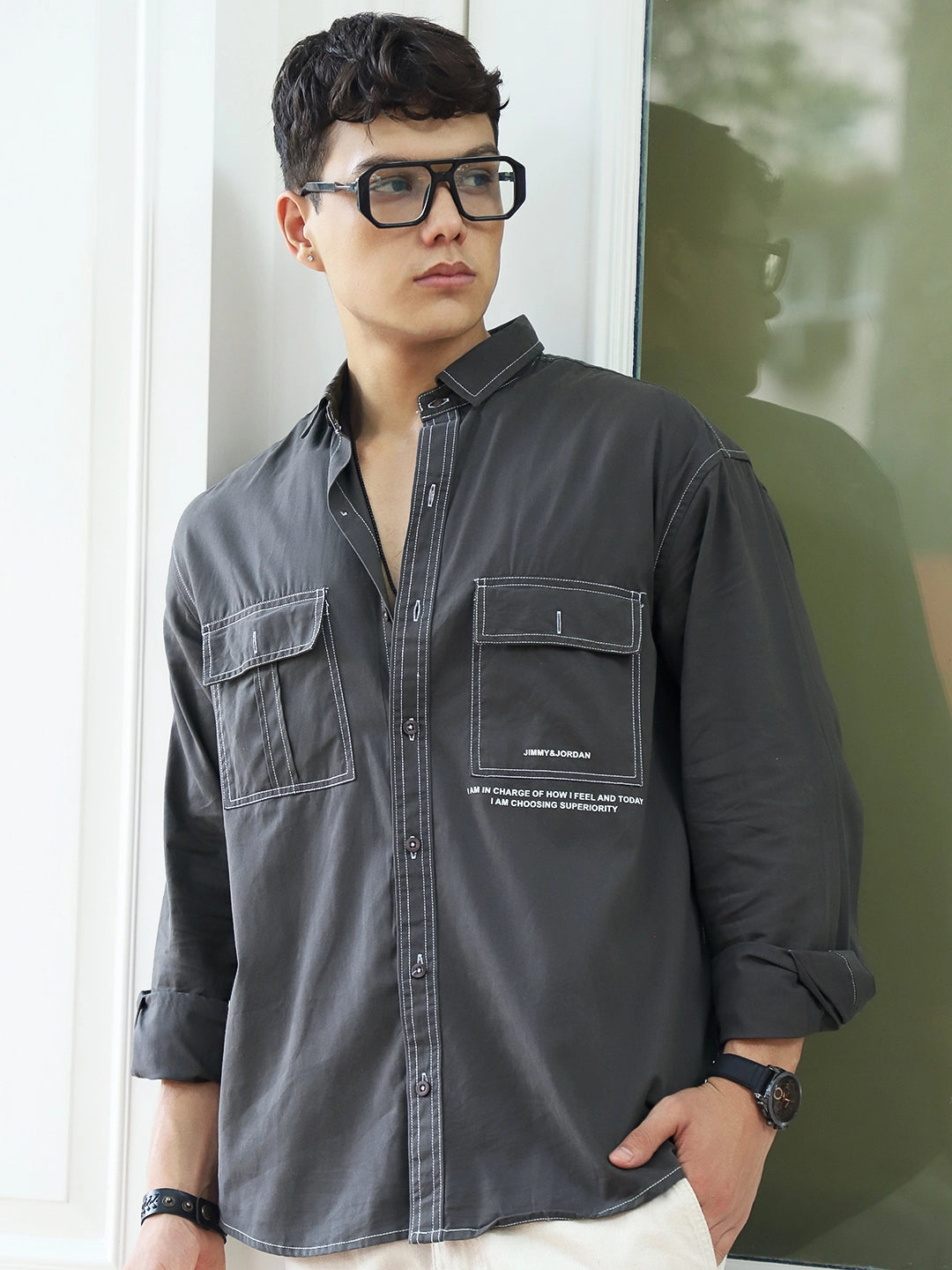 Fabric Lorenzo twilled Grey Full Sleeve Shirt