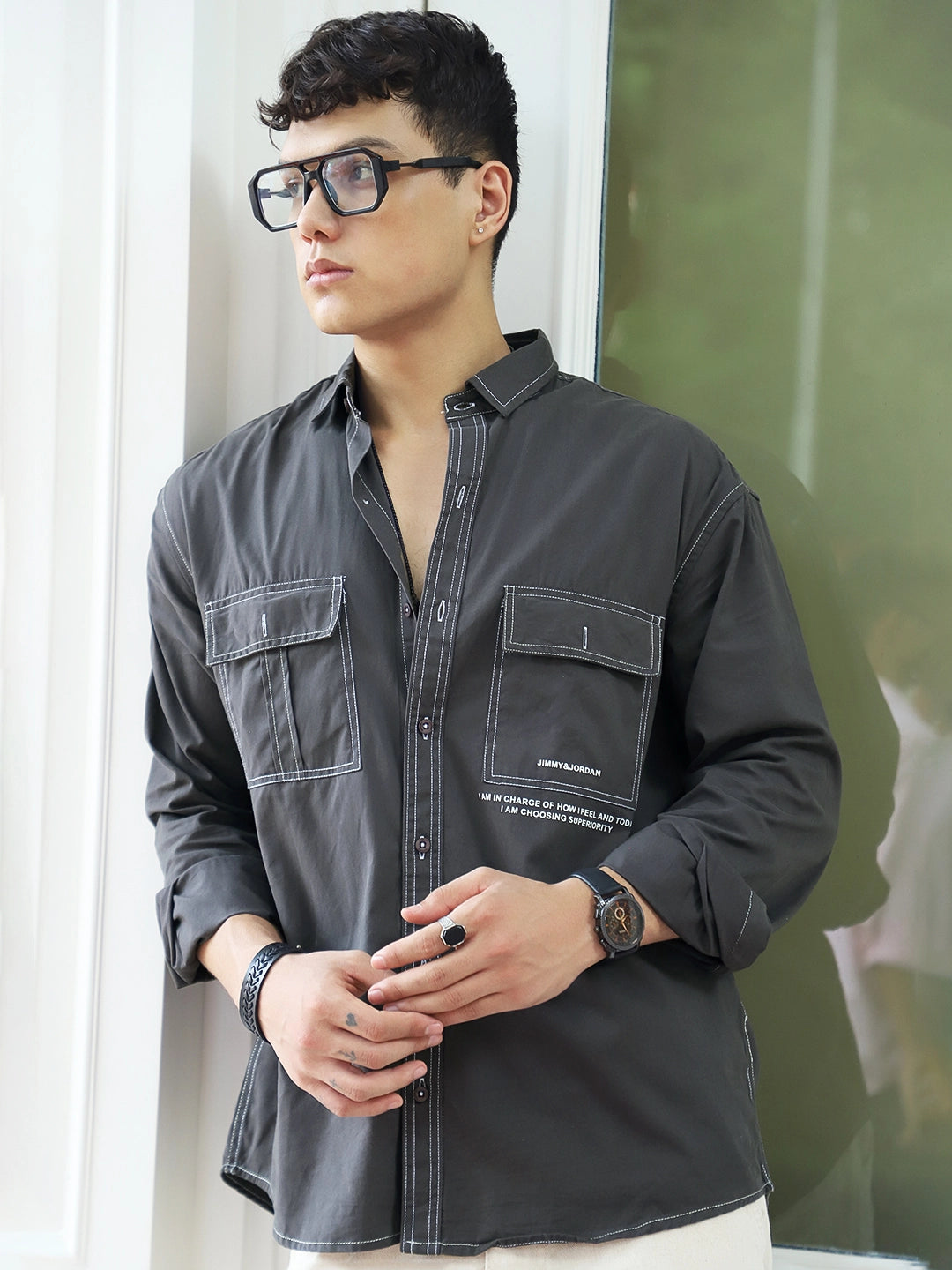 Fabric Lorenzo twilled Grey Full Sleeve Shirt