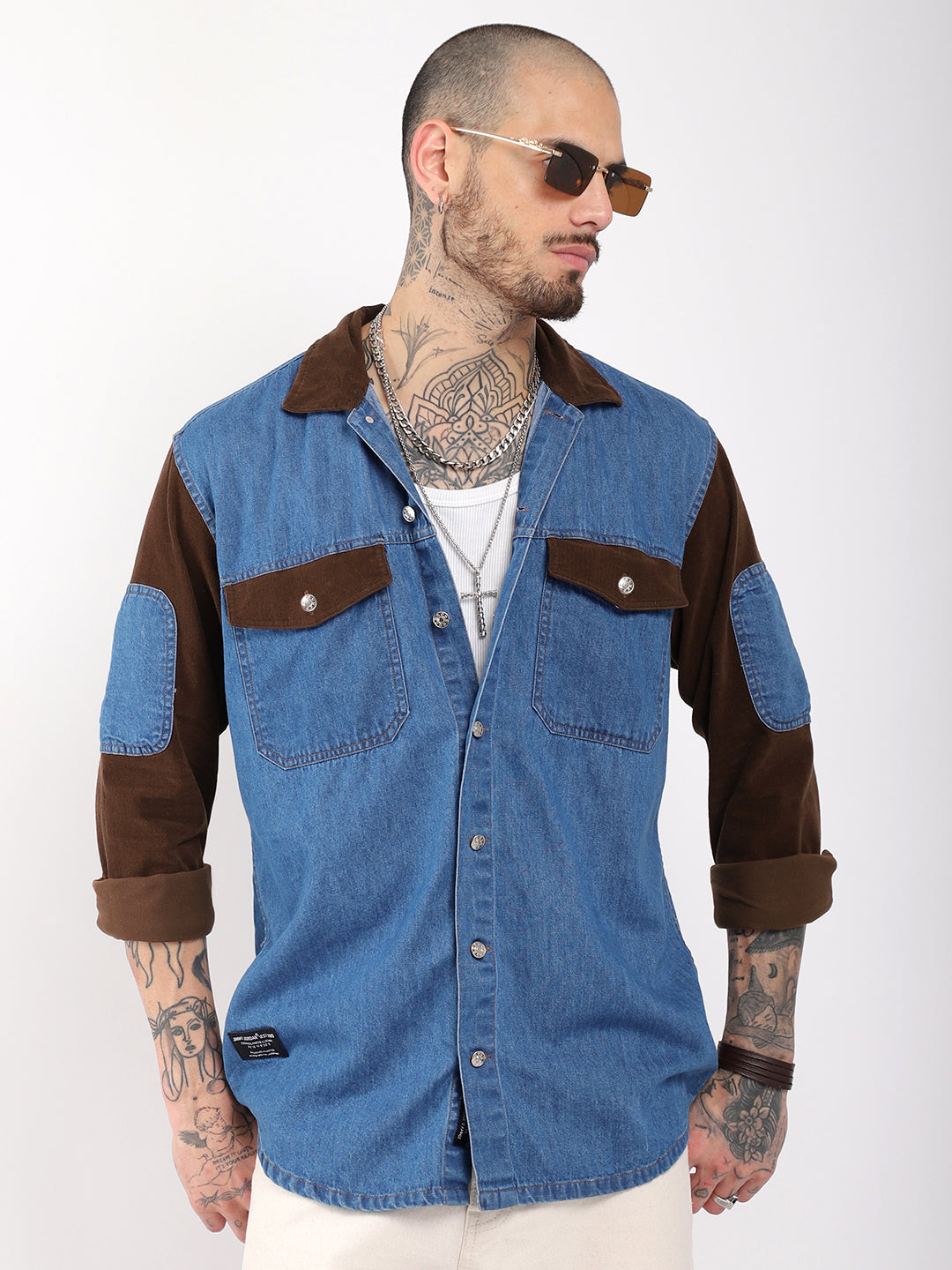 Luxe Fit Sky Blue  Washed Denim Corduroy Full Sleeve Shirt