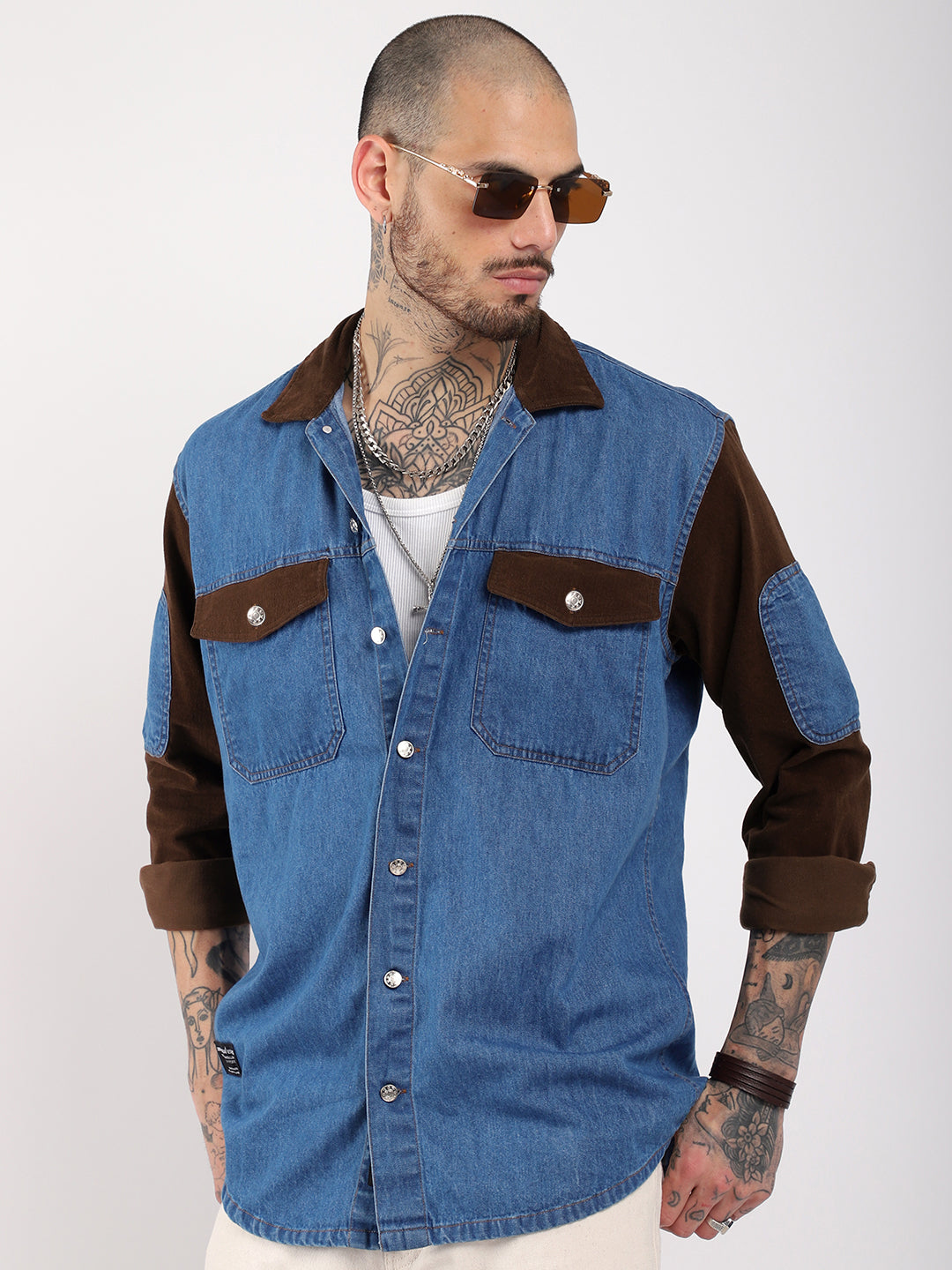 Luxe Fit Sky Blue  Washed Denim Corduroy Full Sleeve Shirt