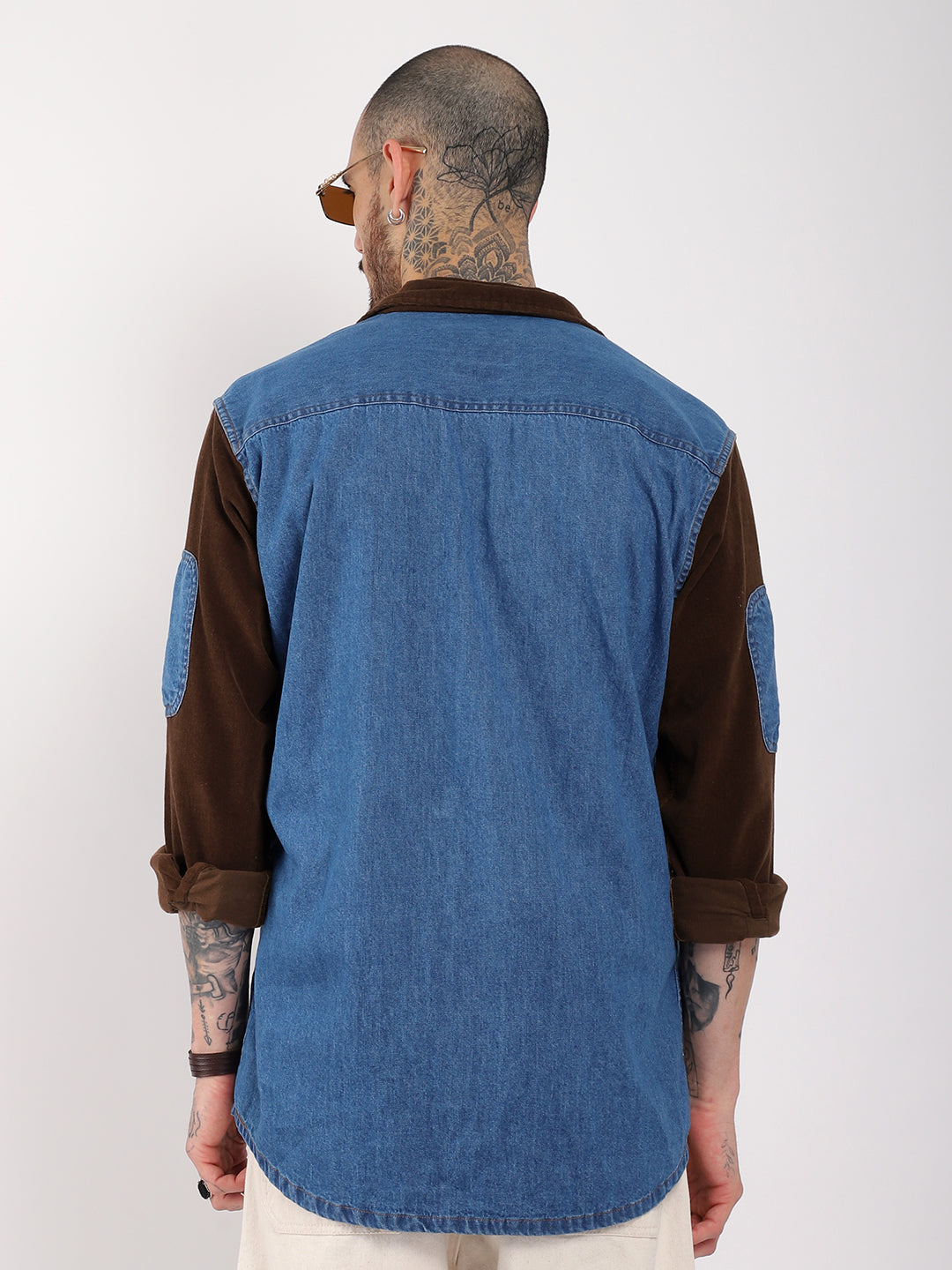 Luxe Fit Sky Blue  Washed Denim Corduroy Full Sleeve Shirt