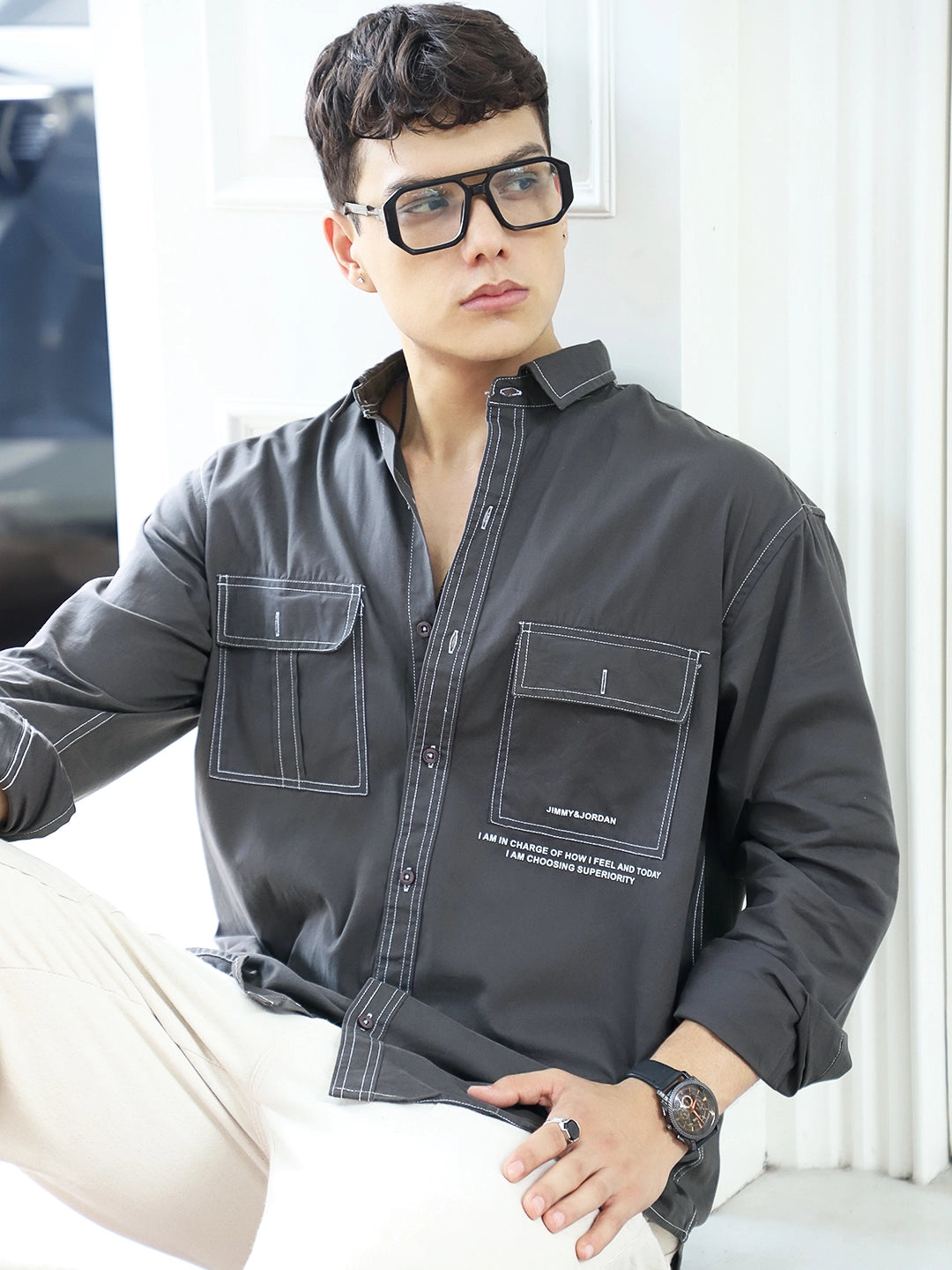 Fabric Lorenzo twilled Grey Full Sleeve Shirt