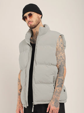 Quilted Gilet Cut Sleeves Light Grey Puffer Jacket