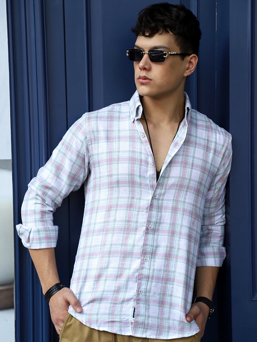 Cortese Cut Light Green Check Shirt