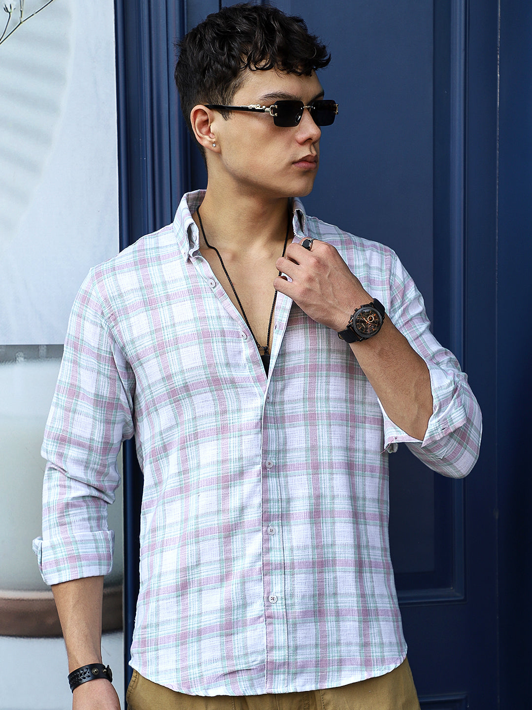 Cortese Cut Light Green Check Shirt