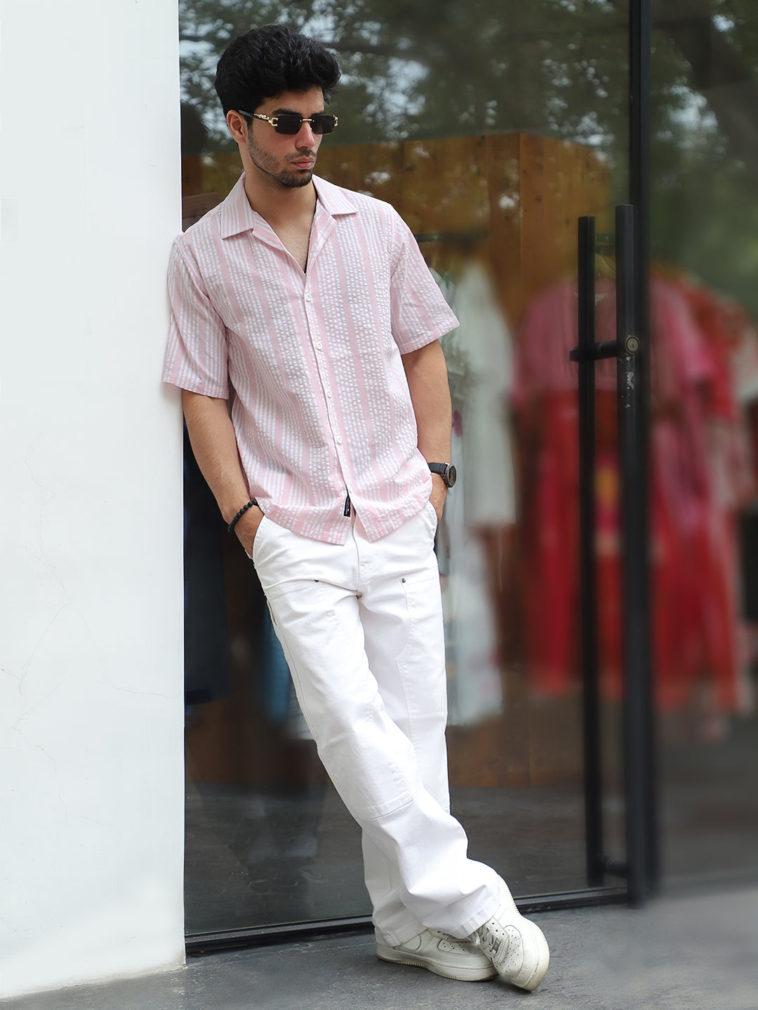 SnugSky Rouge Pink Half Sleeve Stripe Shirt